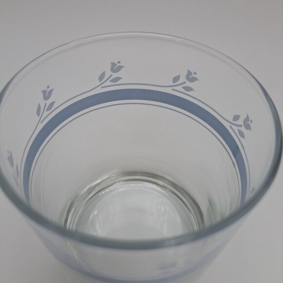 Vintage Clear Drinking Glass With Blue Floral Trim - Picture 5 of 9